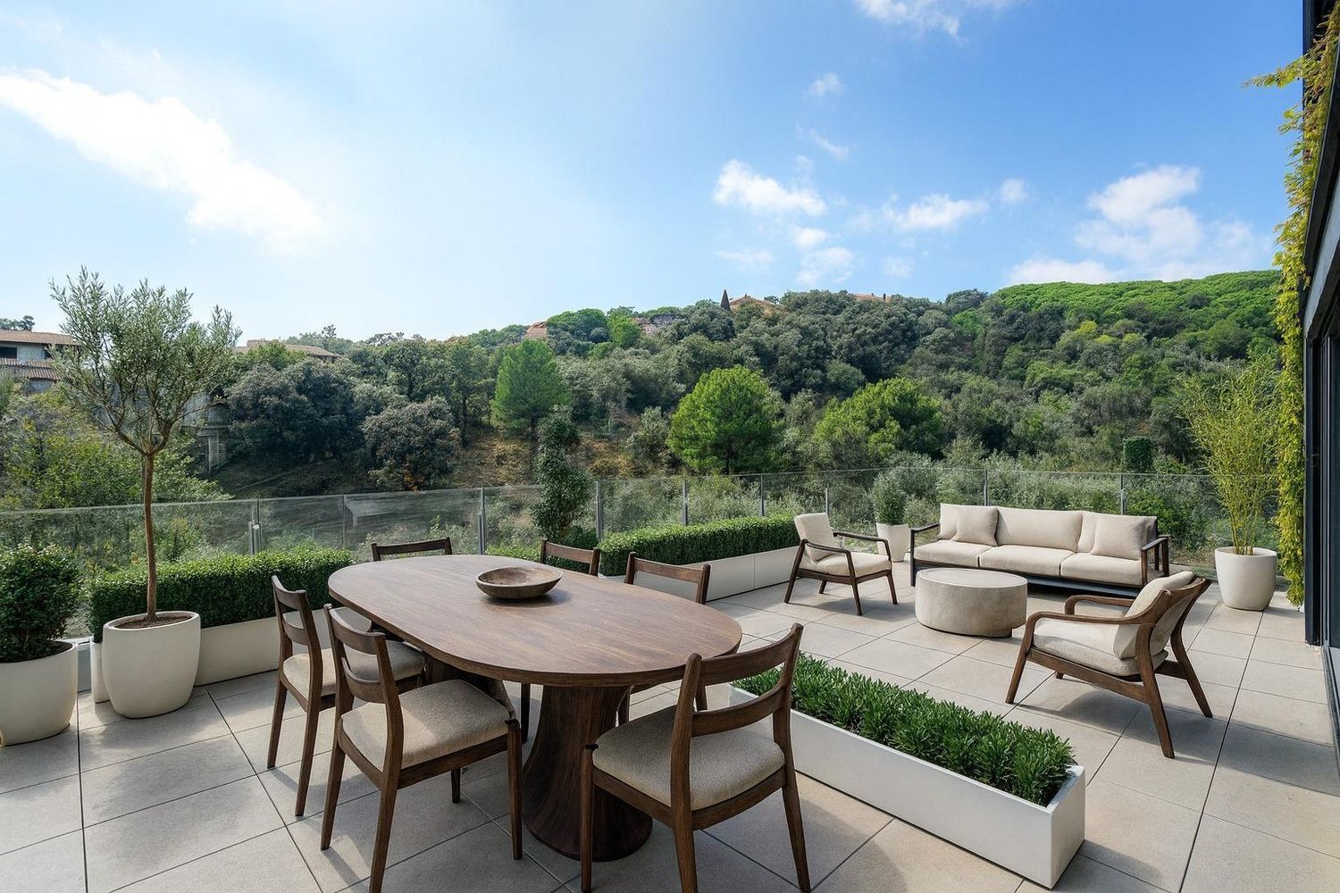 Luxury villa upper terrace with Mediterranean view